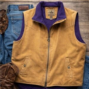 Roper Canvas Work Vest XL Western Ranch Fleece Lined Brown Purple